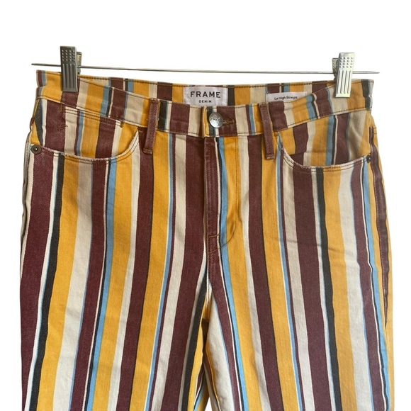 Frame Le High Straight Leg Jeans Denim Multicolor Striped Pants - Picture 3 of 11